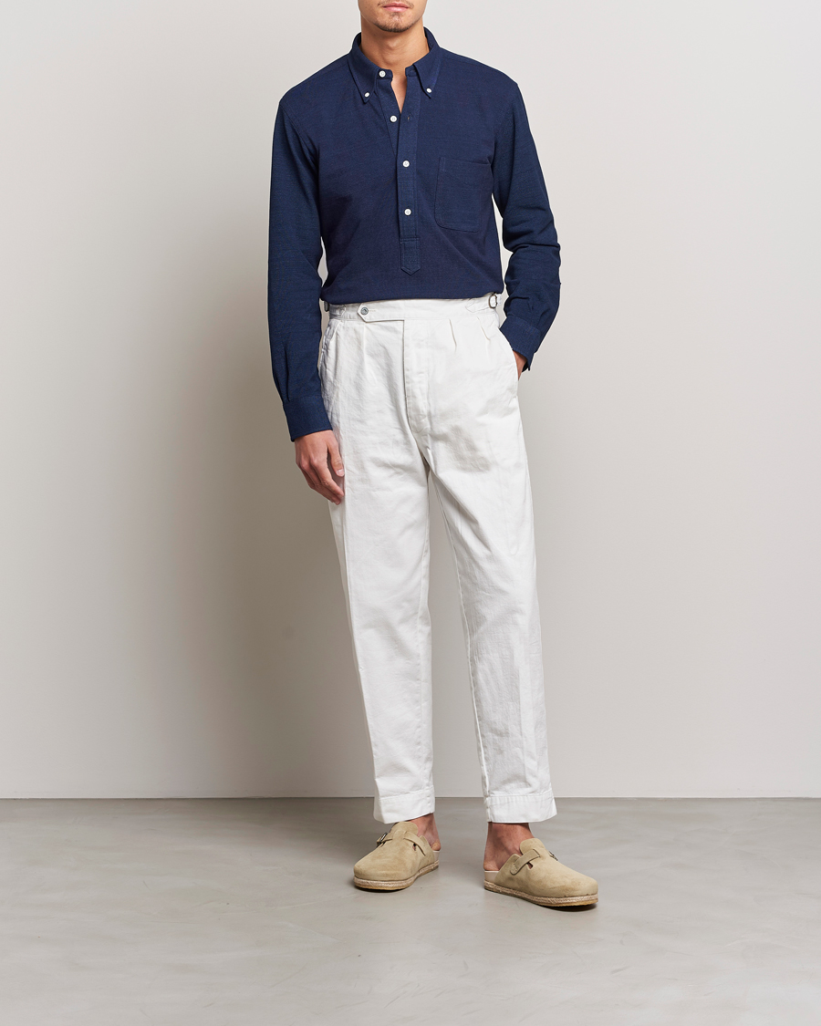 Herr | Skjortor | Kamakura Shirts | Vintage Ivy Knit Popover Shirt Navy