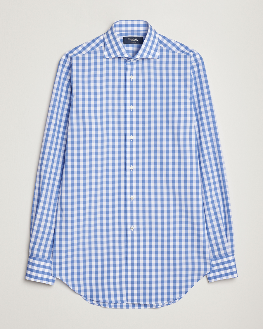 Herr |  | Kamakura Shirts | Slim Fit Broadcloth Spread Shirt Blue Gingham