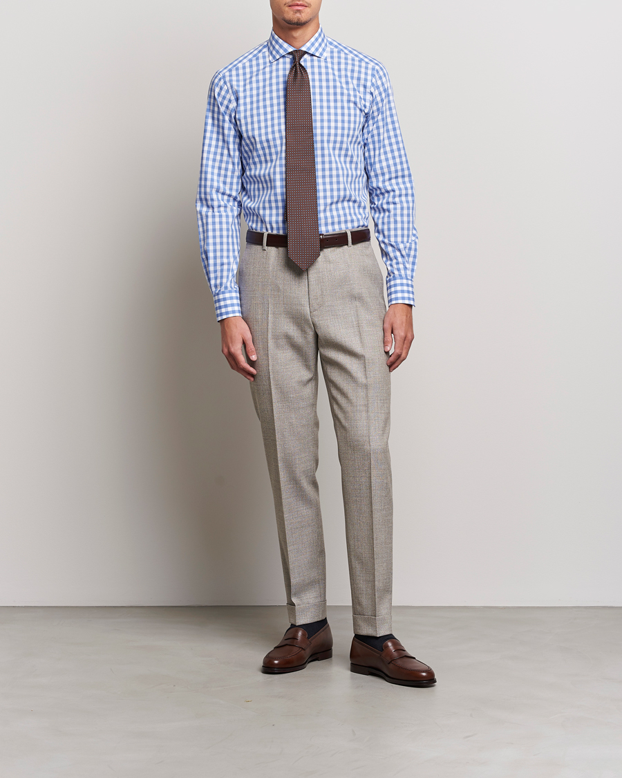 Herr | Skjortor | Kamakura Shirts | Slim Fit Broadcloth Spread Shirt Blue Gingham