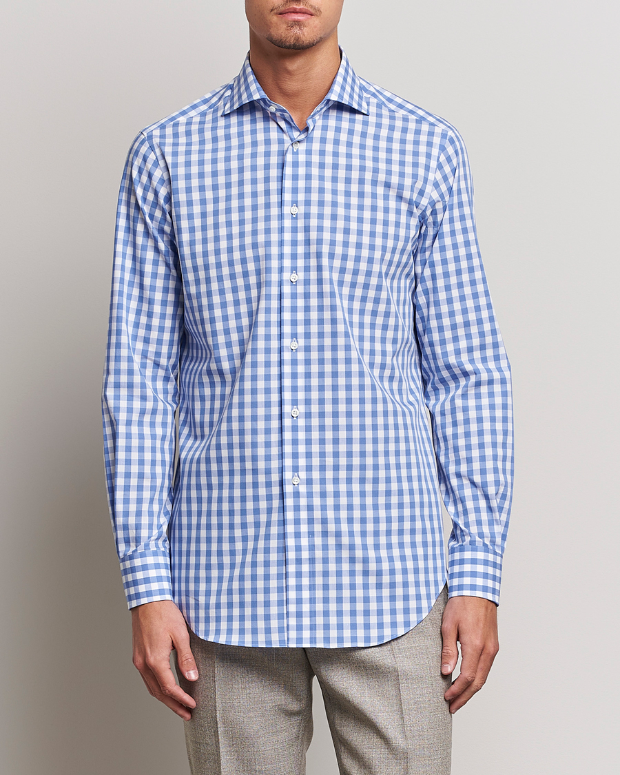 Herr | Casual | Kamakura Shirts | Slim Fit Broadcloth Spread Shirt Blue Gingham