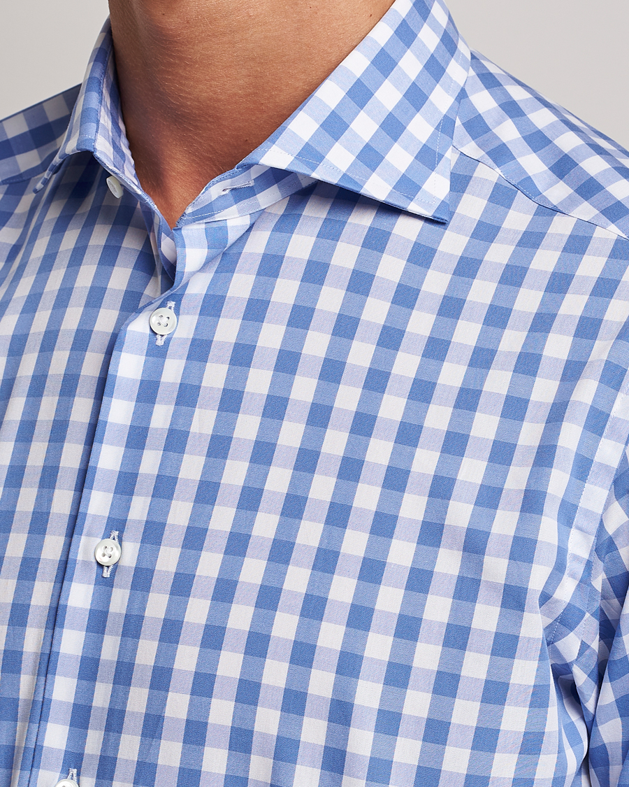 Herr | Skjortor | Kamakura Shirts | Slim Fit Broadcloth Spread Shirt Blue Gingham