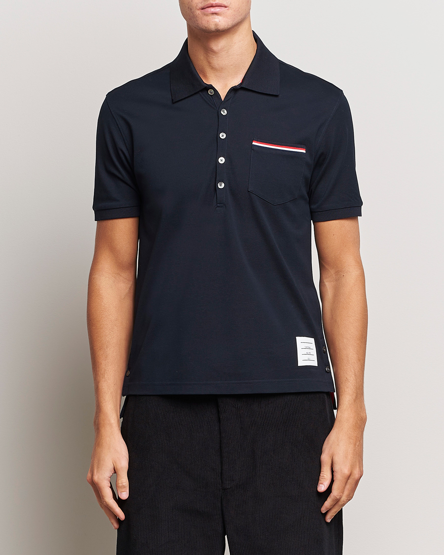 Herr | Kortärmade pikéer | Thom Browne | Mercerized Piquet Polo Navy