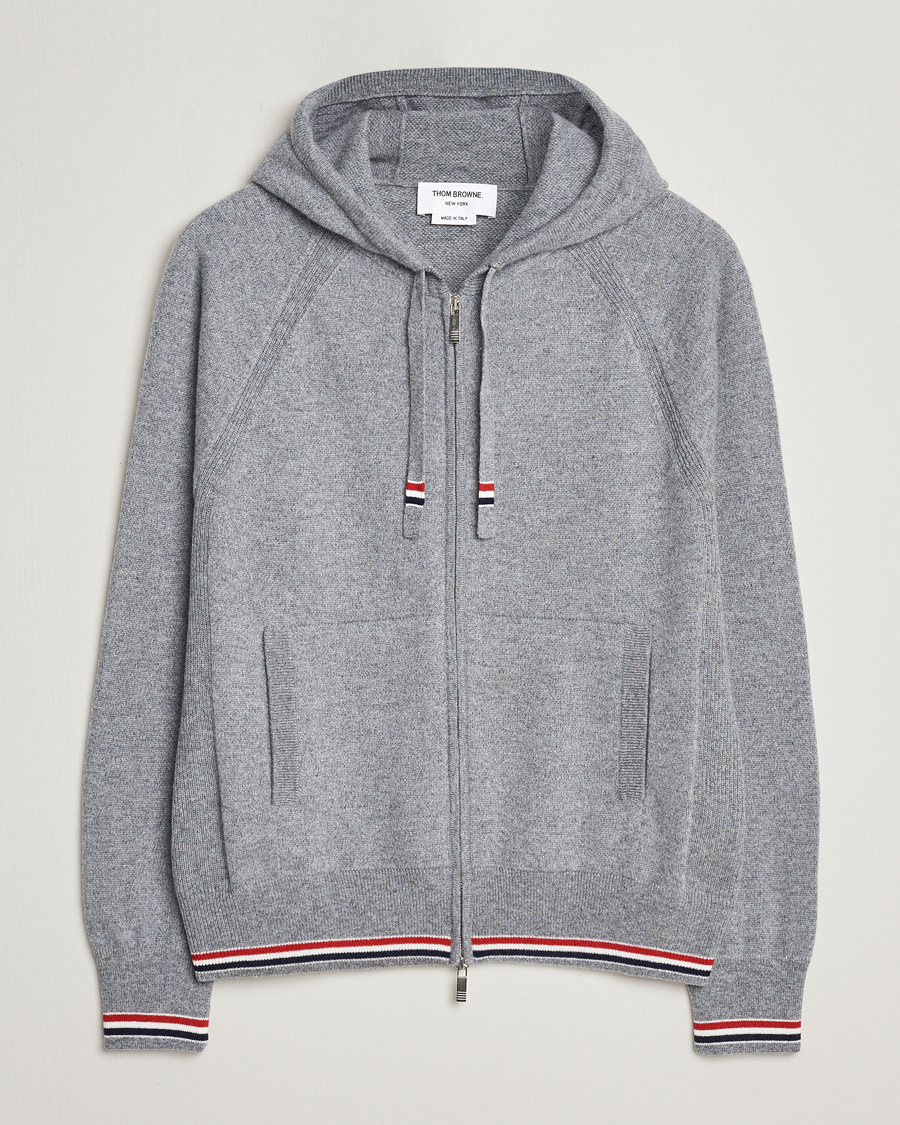 Herr | Tröjor | Thom Browne | Cashmere Jersey Full Zip Hoodie Light Grey