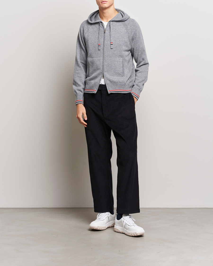 Herr | Tröjor | Thom Browne | Cashmere Jersey Full Zip Hoodie Light Grey