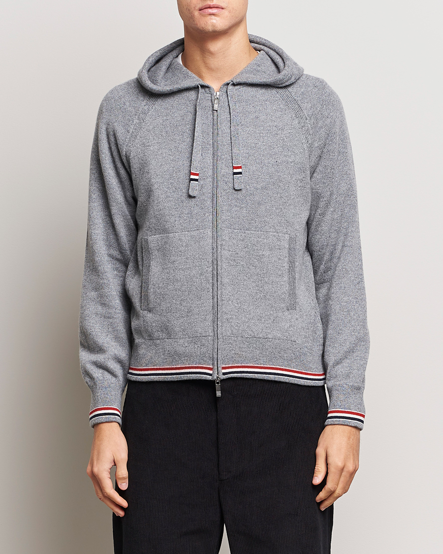 Herr | Tröjor | Thom Browne | Cashmere Jersey Full Zip Hoodie Light Grey