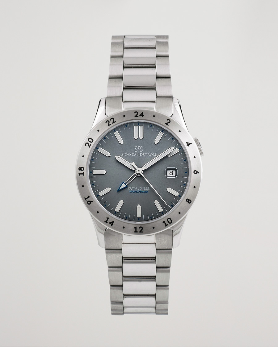 Herr | Sjöö Sandström Pre-Owned Royal Steel Worldtimer 36mm SS-1836-WT Steel/Grey | Sjöö Sandström Pre-Owned | Royal Steel Worldtimer 36mm SS-1836-WT Steel/Grey