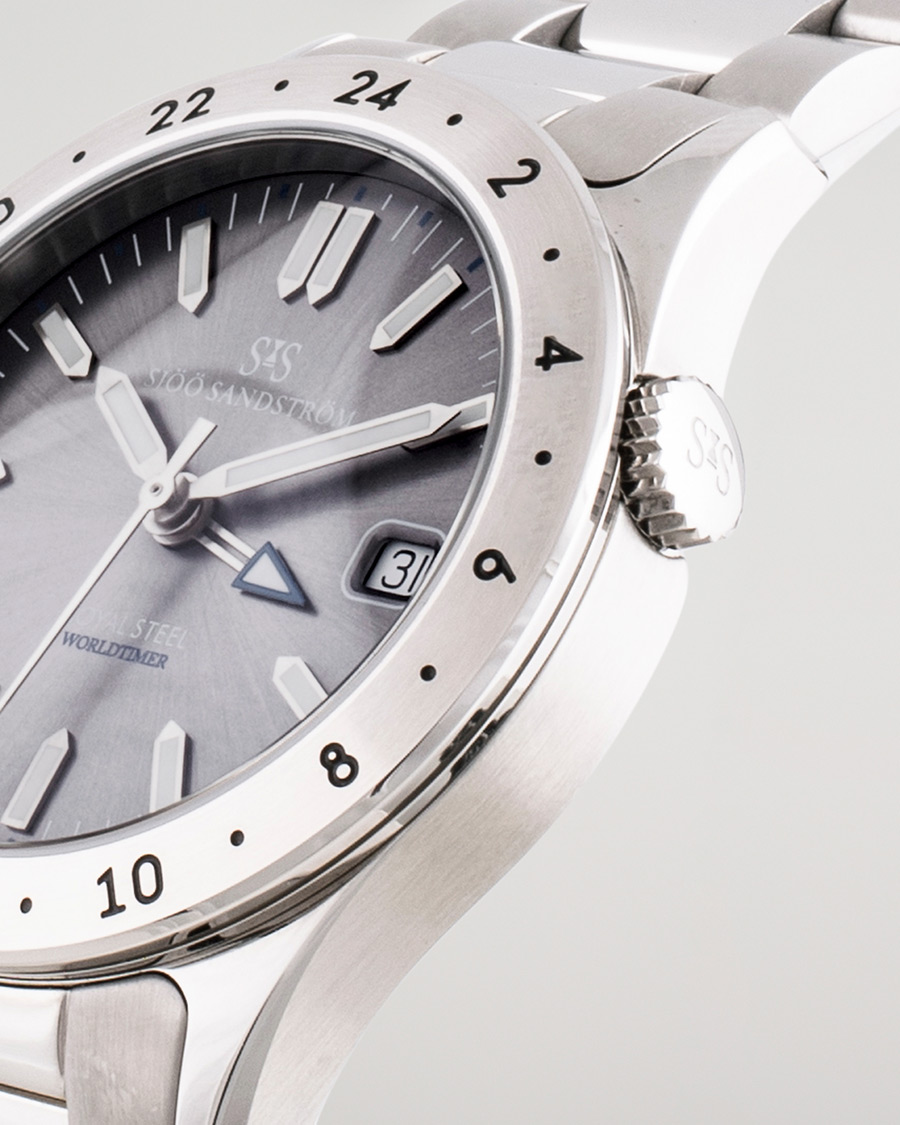 Herr | Sjöö Sandström Pre-Owned Royal Steel Worldtimer 36mm SS-1836-WT Steel/Grey | Sjöö Sandström Pre-Owned | Royal Steel Worldtimer 36mm SS-1836-WT Steel/Grey