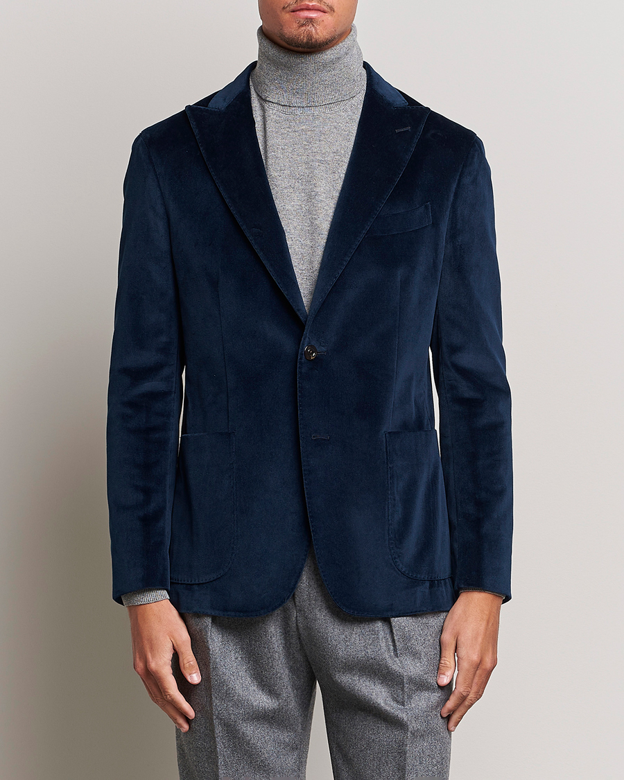 Herr | Kavajer | Boglioli | K Jacket Peak Lapel Velvet Blazer Navy