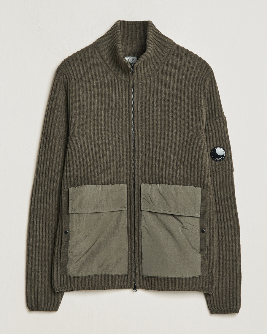 Herr | Tröjor | C.P. Company | Heavy Knitted Lambswool Full Zip Olive