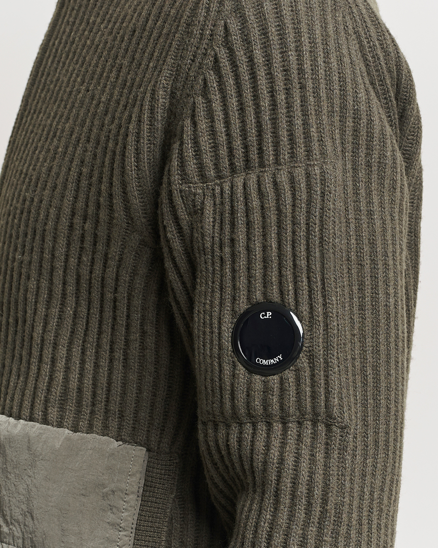 Herr | Tröjor | C.P. Company | Heavy Knitted Lambswool Full Zip Olive