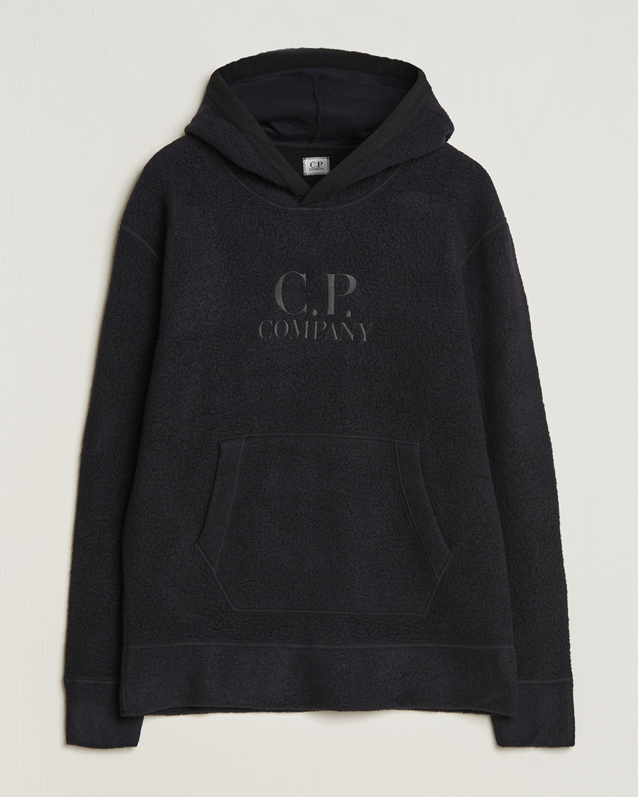 Herr | Tröjor | C.P. Company | Wool Polar Fleece Logo Hood Black