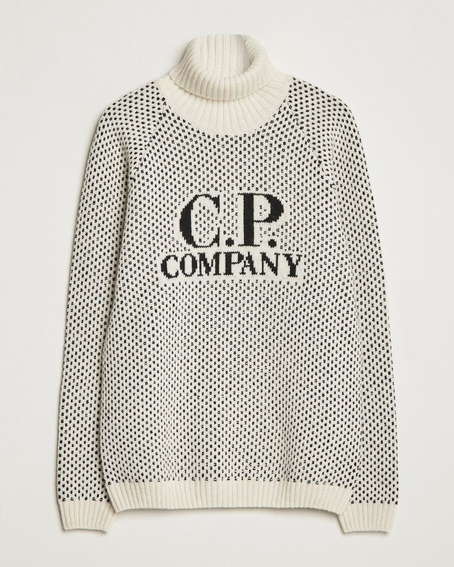 Herr | Tröjor | C.P. Company | Wool Jaquard CP 3 Knitted Rollneck White