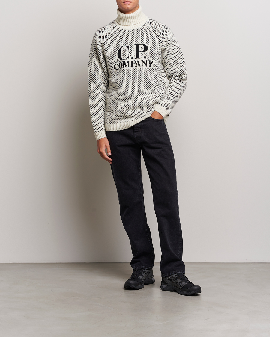 Herr | Tröjor | C.P. Company | Wool Jaquard CP 3 Knitted Rollneck White