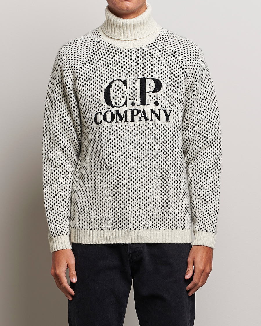 Herr | Tröjor | C.P. Company | Wool Jaquard CP 3 Knitted Rollneck White