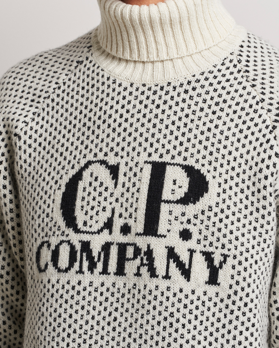 Herr | Tröjor | C.P. Company | Wool Jaquard CP 3 Knitted Rollneck White