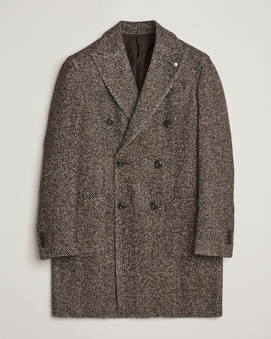 Herr | Jackor | L.B.M. 1911 | Double Breasted Herringbone Wool Coat Brown