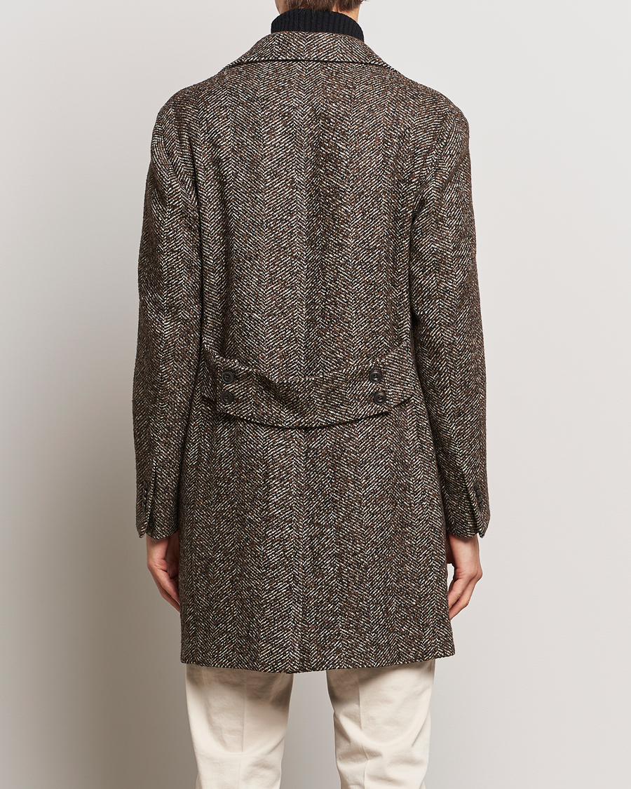 Herr | Jackor | L.B.M. 1911 | Double Breasted Herringbone Wool Coat Brown