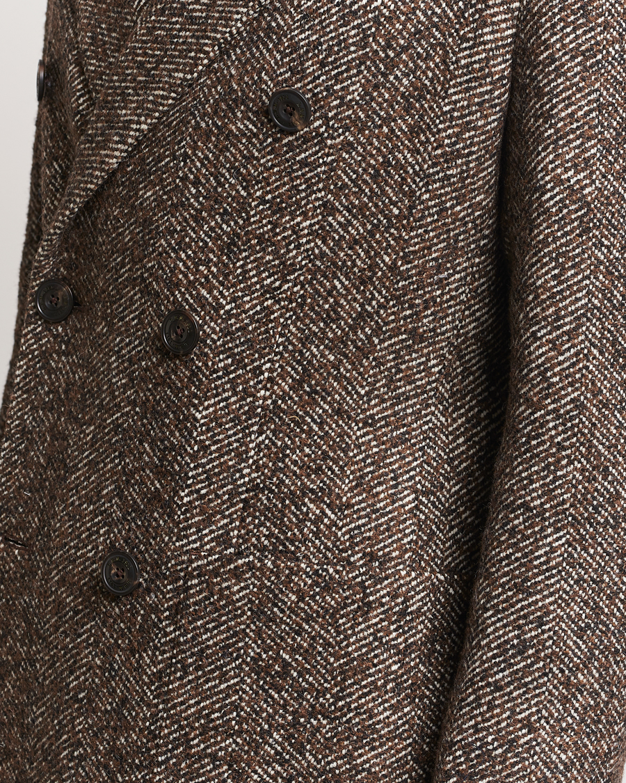 Herr | Jackor | L.B.M. 1911 | Double Breasted Herringbone Wool Coat Brown