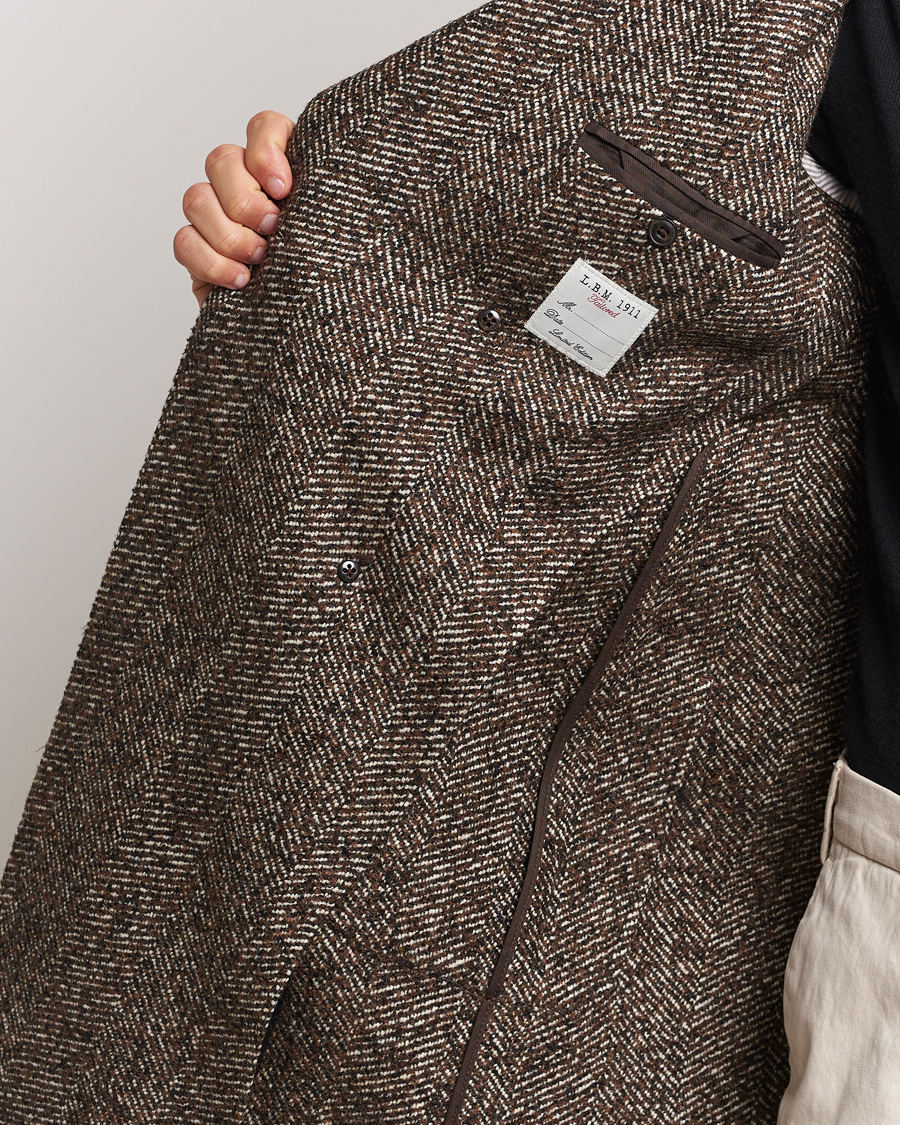 Herr | Jackor | L.B.M. 1911 | Double Breasted Herringbone Wool Coat Brown
