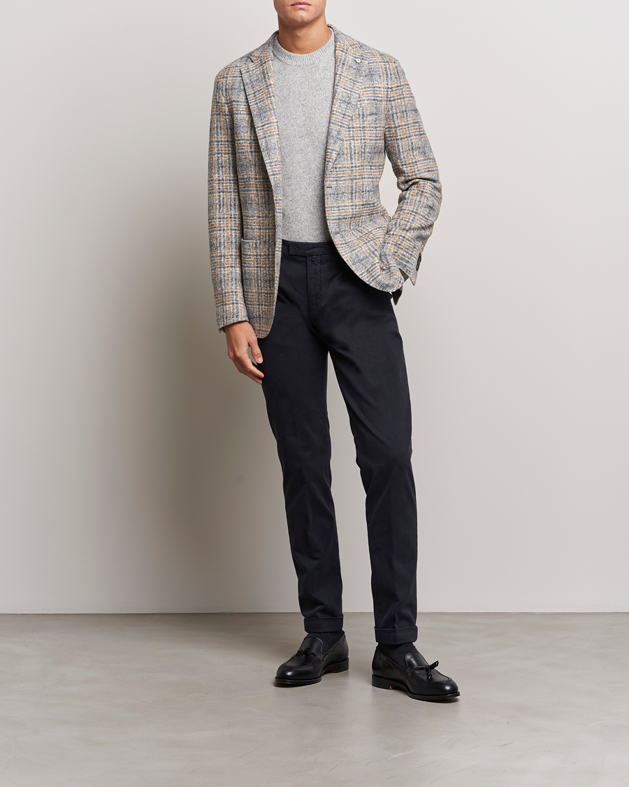 Herr | Kavajer | L.B.M. 1911 | Jack Checked Cotton/Wool Jersey Blazer Grey