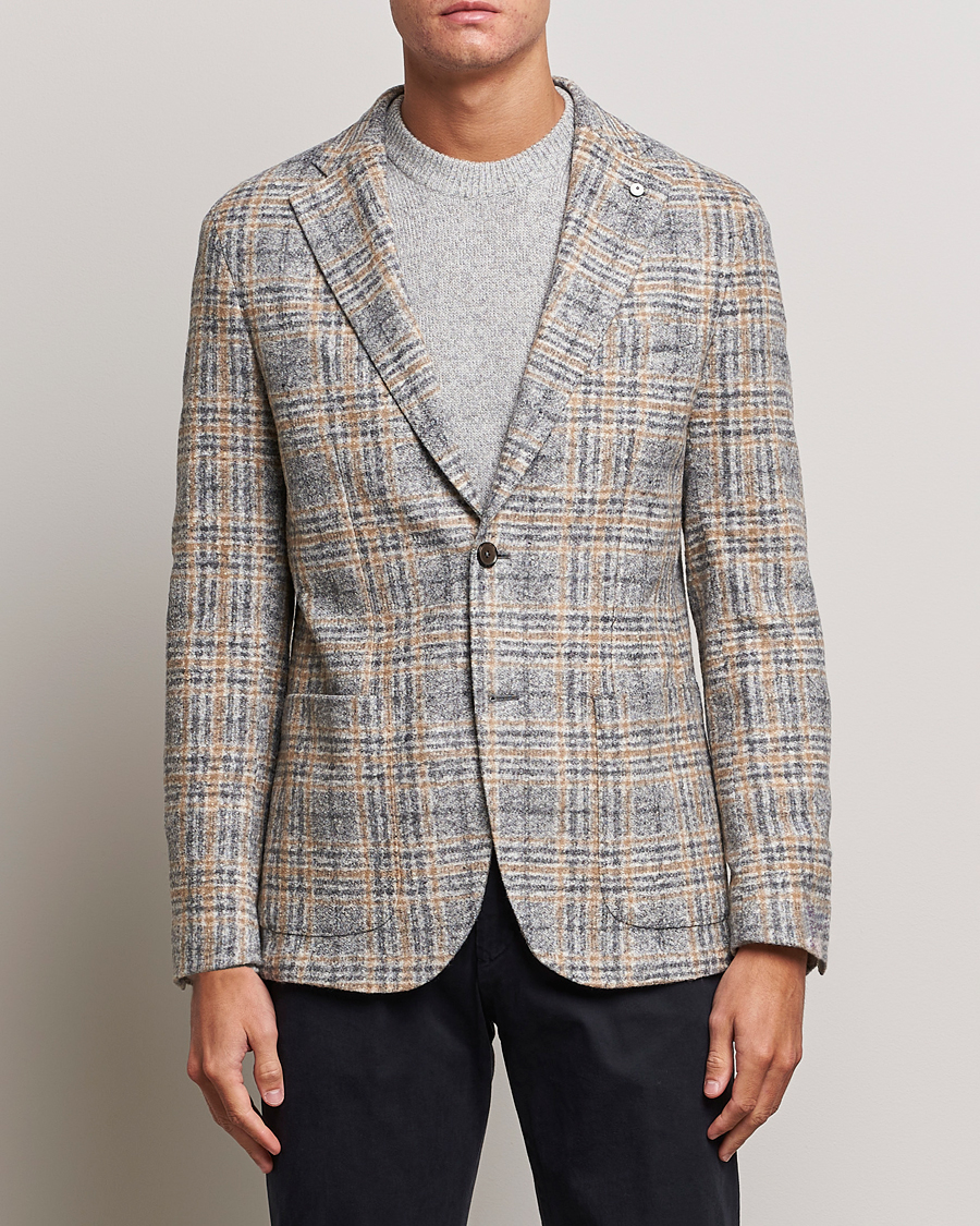 Herr | Kavajer | L.B.M. 1911 | Jack Checked Cotton/Wool Jersey Blazer Grey