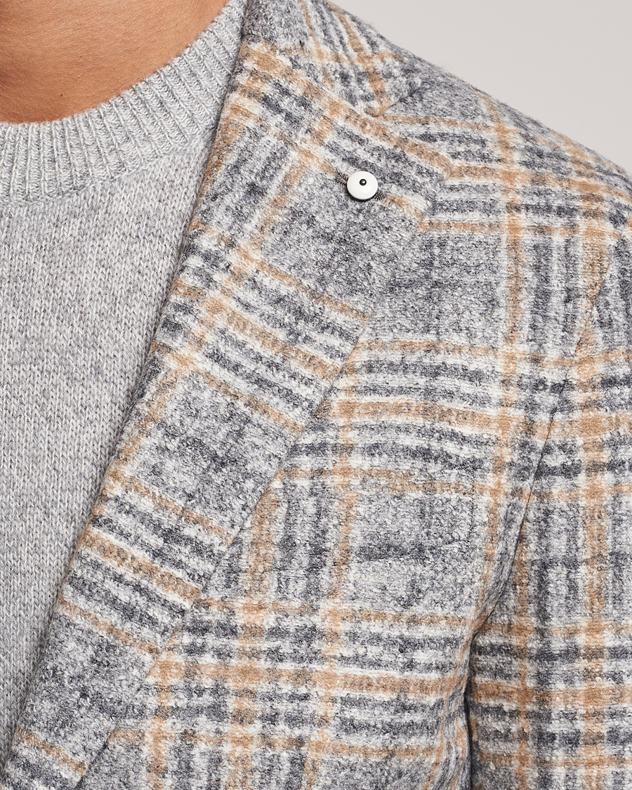 Herr | Kavajer | L.B.M. 1911 | Jack Checked Cotton/Wool Jersey Blazer Grey