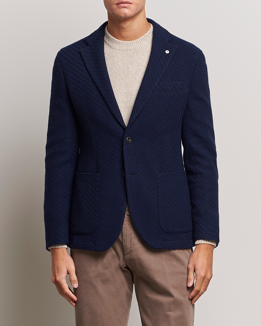 Herr | Stickade kavajer | L.B.M. 1911 | Knitted Punto Wool Structure Blazer Navy