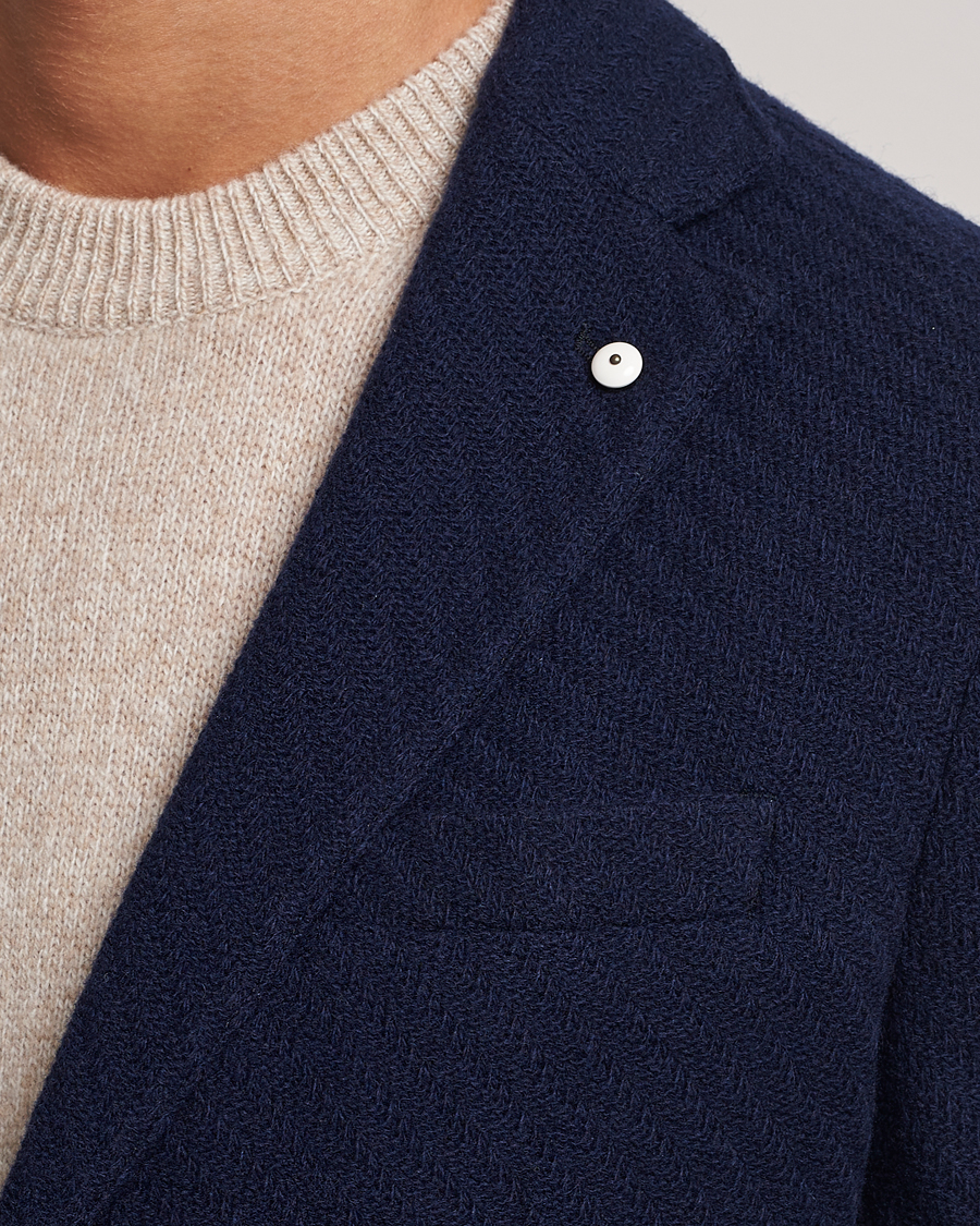 Herr | Kavajer | L.B.M. 1911 | Knitted Punto Wool Structure Blazer Navy