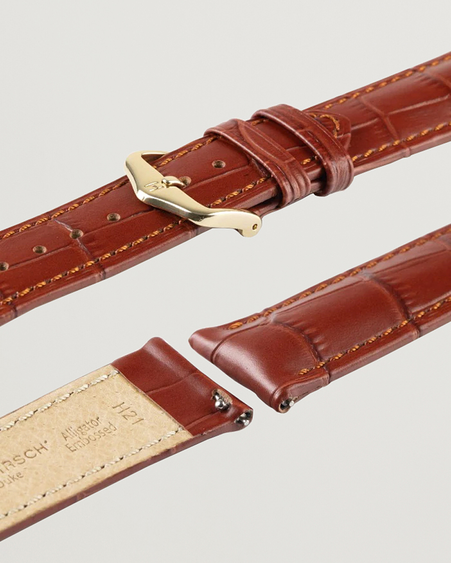 Herr | Klockarmband | HIRSCH | Duke Embossed Leather Watch Strap Golden Brown