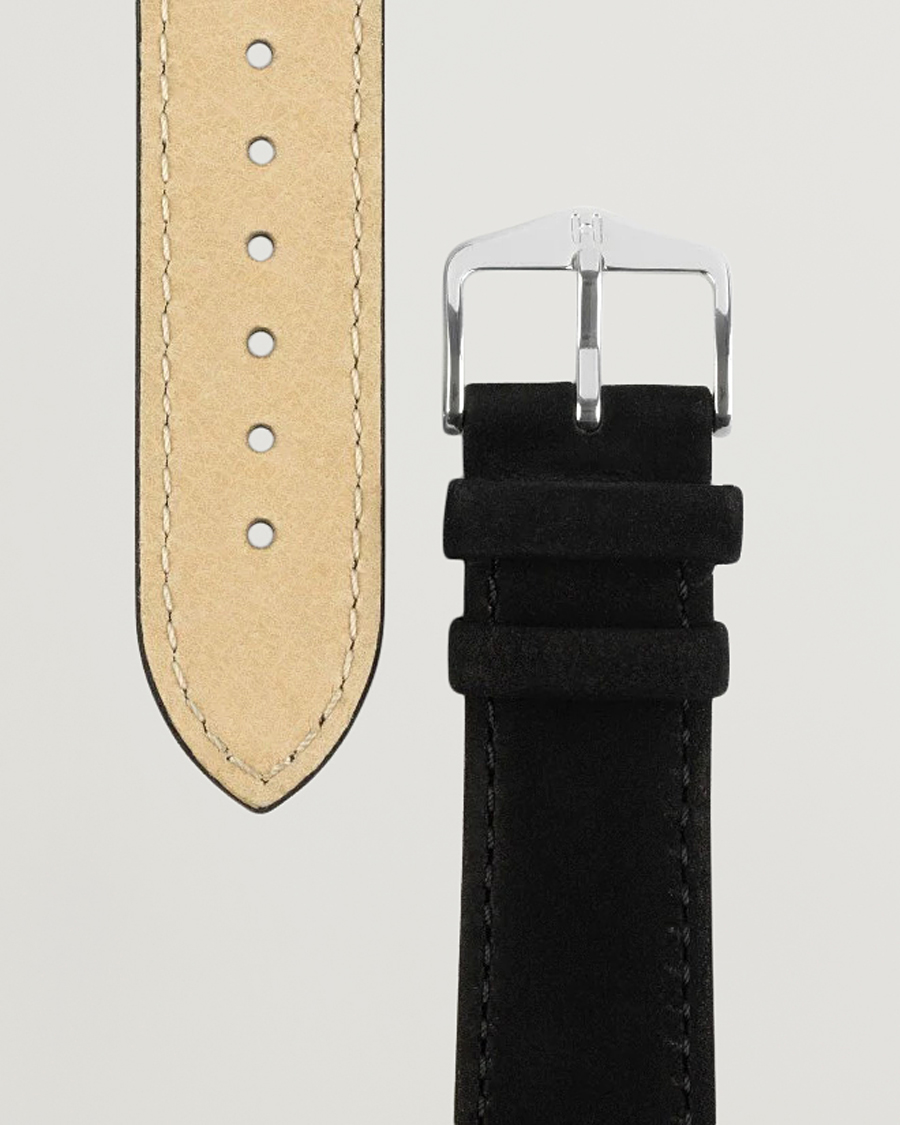 Herr | Klockarmband | HIRSCH | Osiris Calf Leather Nubuck Effect Watch Strap Black