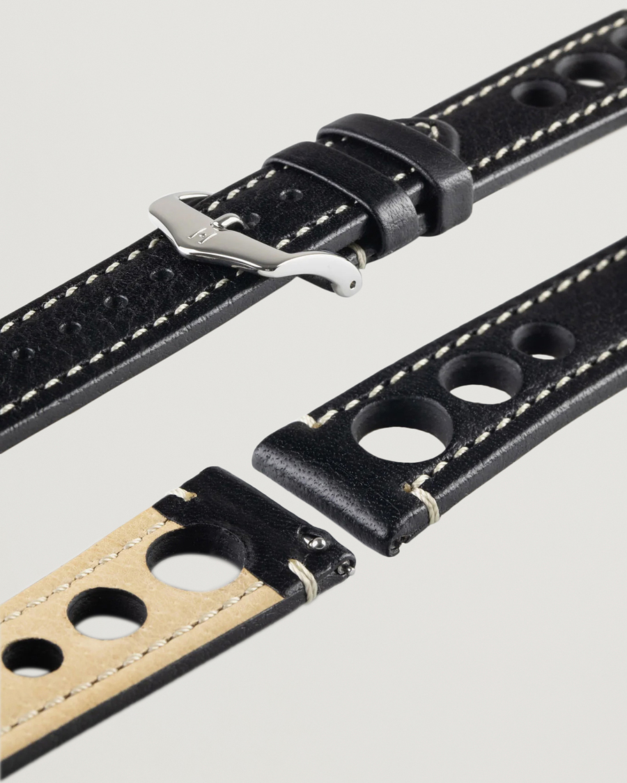 Herr | Klockarmband | HIRSCH | Rally Natural Leather Racing Watch Strap Black