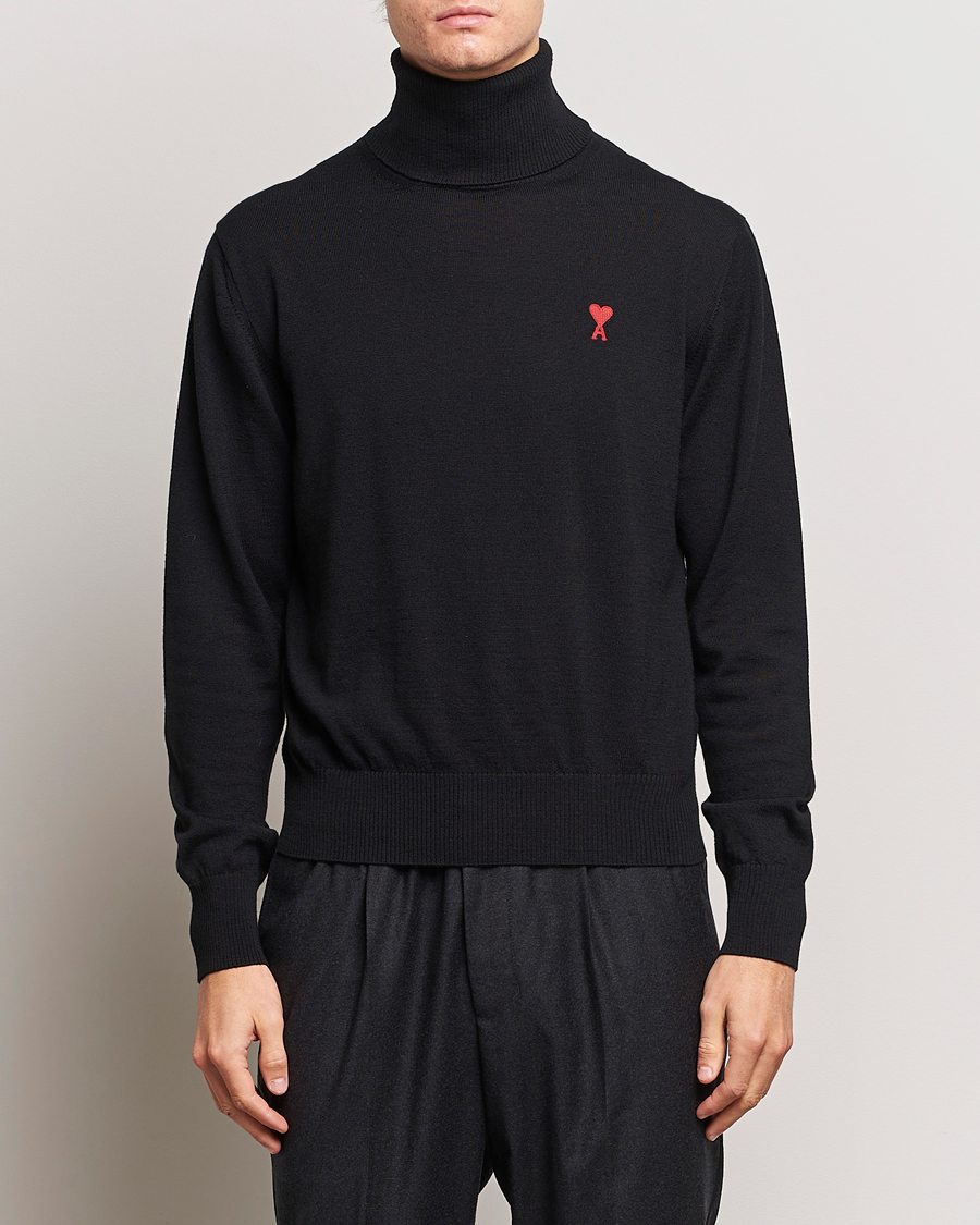 Herr | Tröjor | AMI | Heart Logo Wool Turtleneck Black