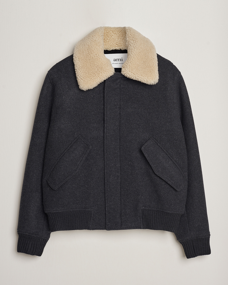 Herr | Jackor | AMI | Shearling Bomber Jacket Heather Grey