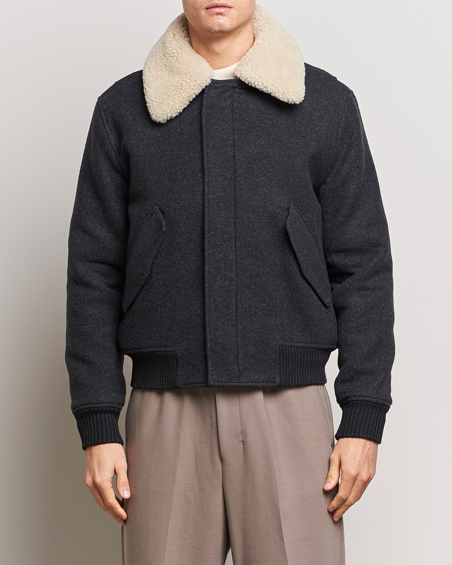 Herr | Jackor | AMI | Shearling Bomber Jacket Heather Grey