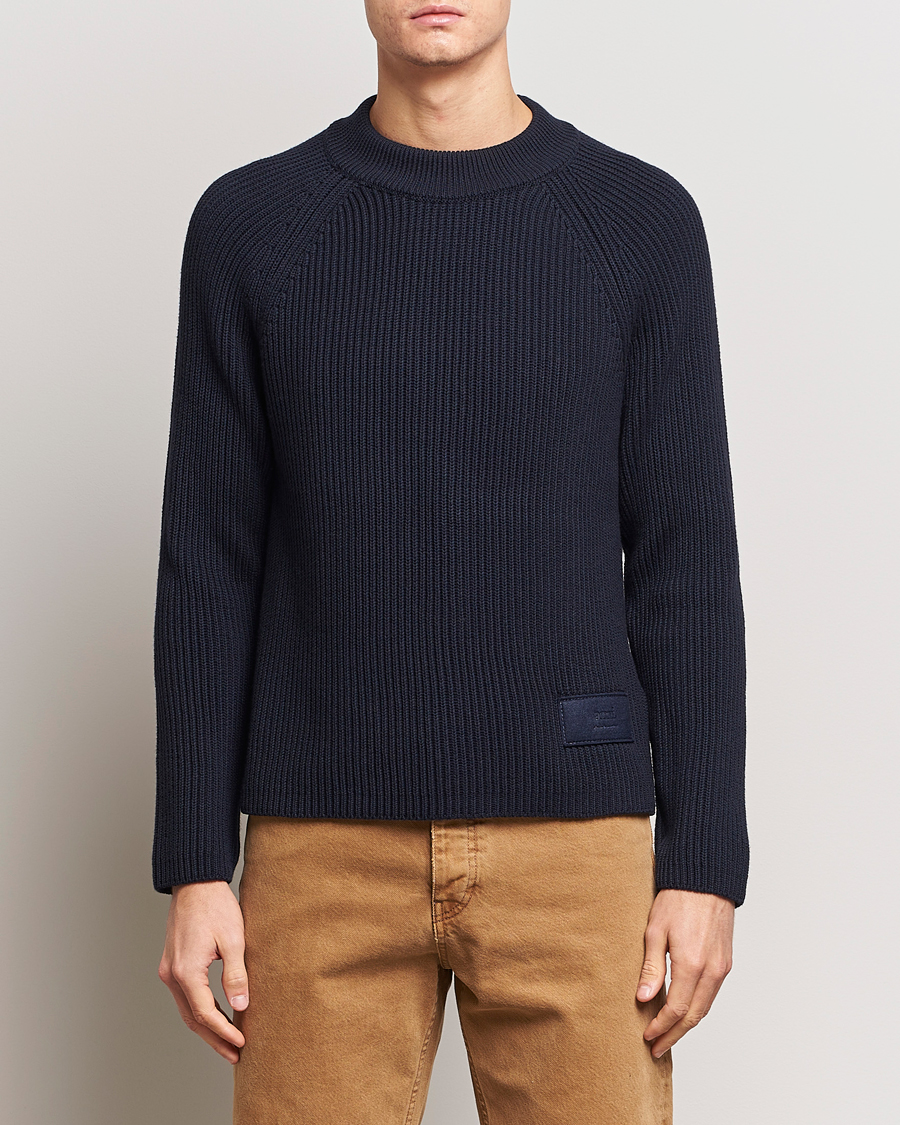 Herr | Tröjor | AMI | Heavy Knitted Crew Neck Night Blue