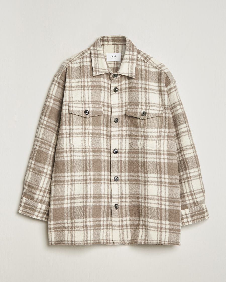 Herr | Skjortor | AMI | Wool Maxi Checked Overshirt Ivory/Clay