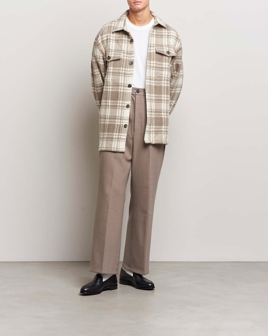 Herr | Skjortor | AMI | Wool Maxi Checked Overshirt Ivory/Clay