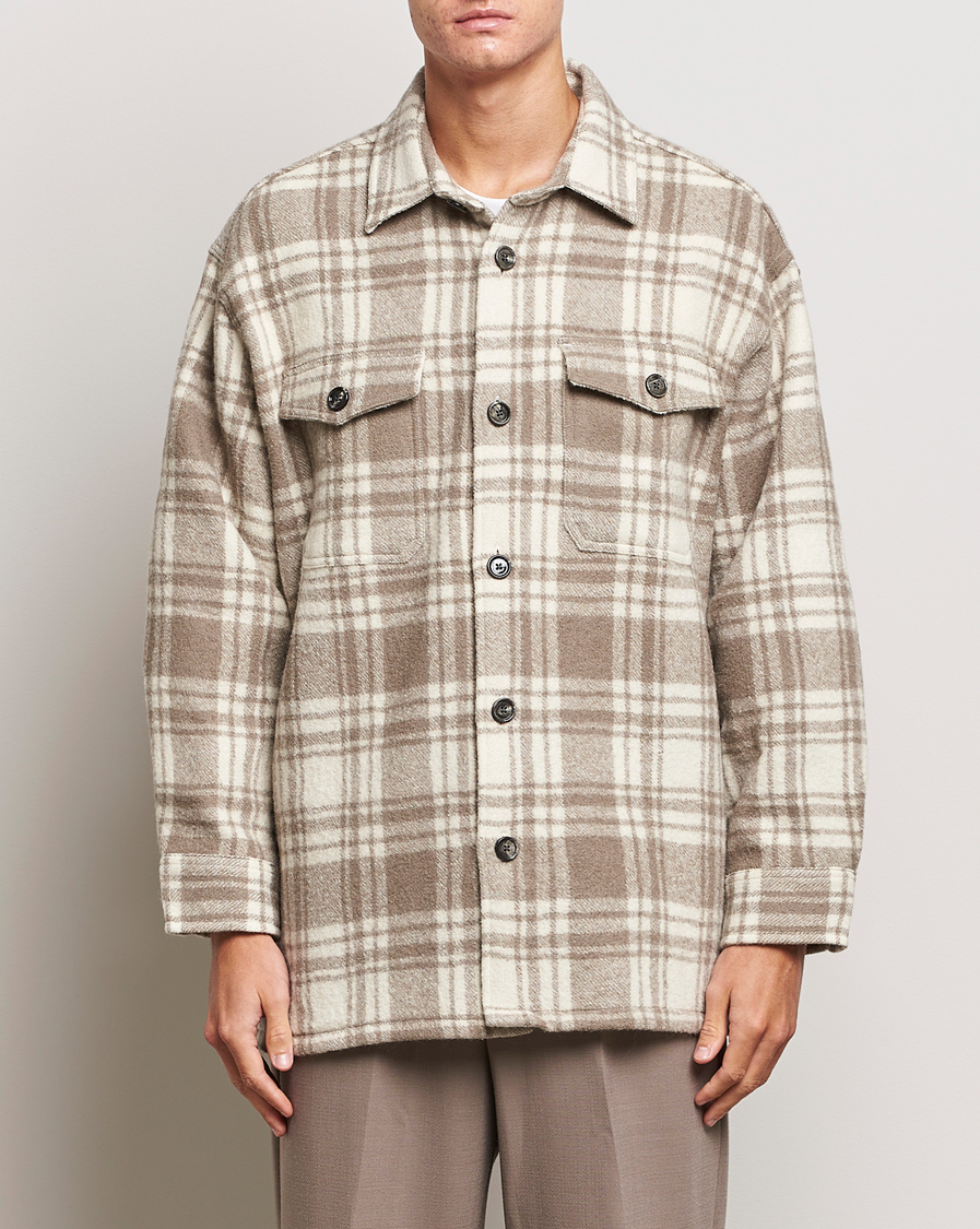 Herr | Skjortor | AMI | Wool Maxi Checked Overshirt Ivory/Clay