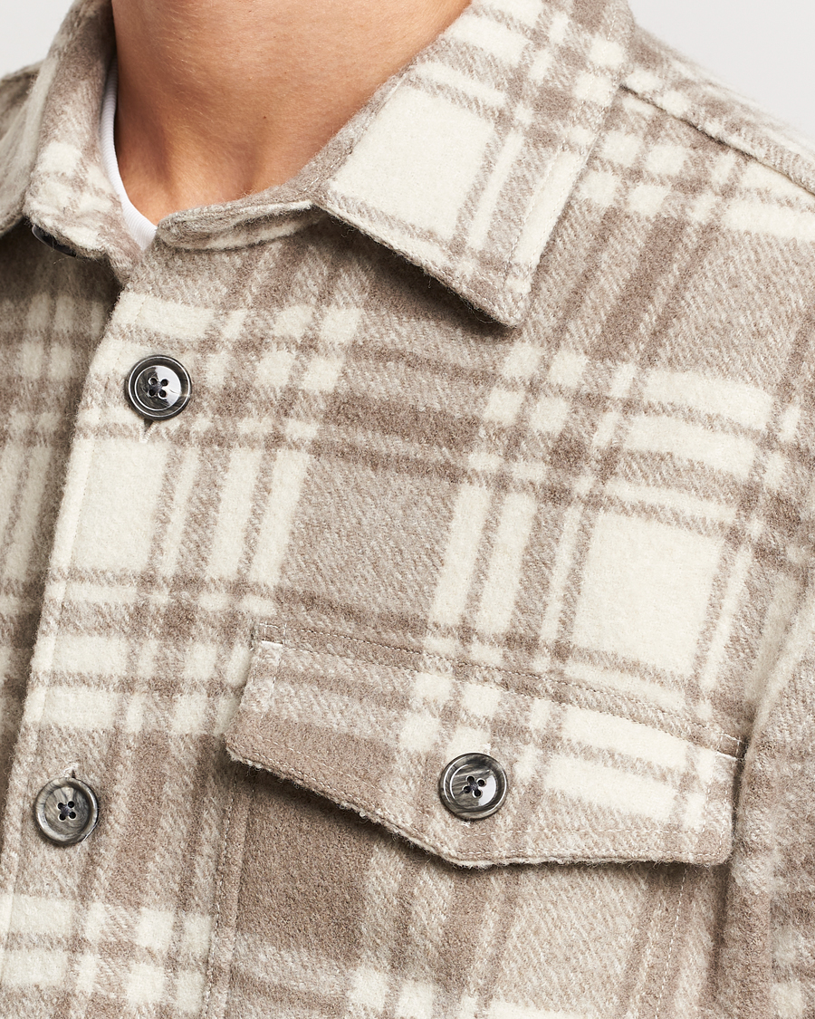 Herr | Skjortor | AMI | Wool Maxi Checked Overshirt Ivory/Clay