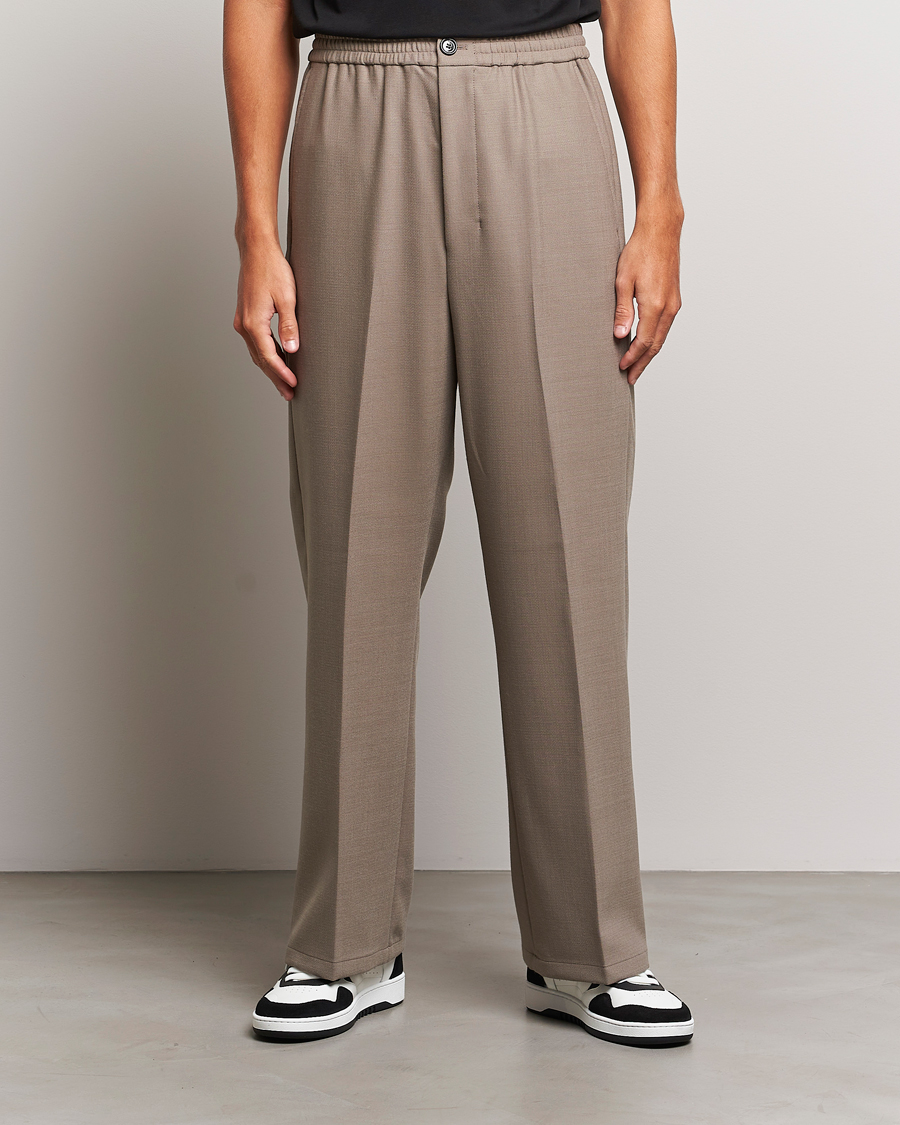 Herr | Byxor | AMI | Wool Drawstring Trousers Taupe