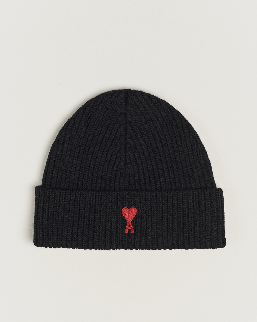 Herr | AMI Heart Logo Beanie Black | AMI | Heart Logo Beanie Black