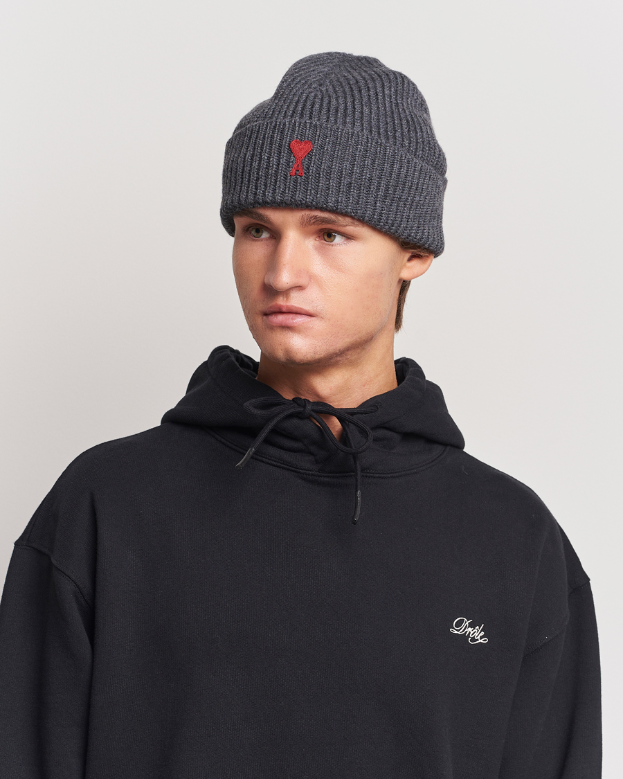 Herr | AMI Heart Logo Beanie Heather Grey | AMI | Heart Logo Beanie Heather Grey