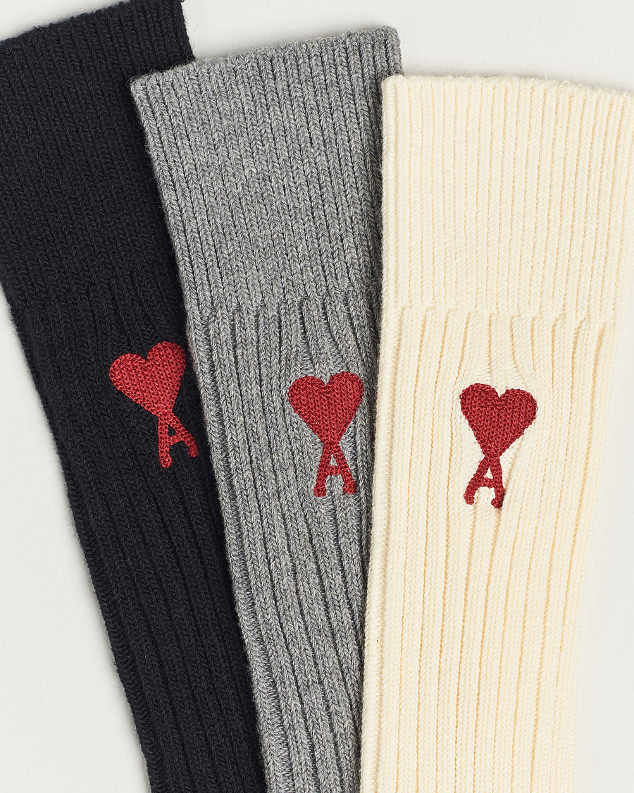 Herr | Strumpor | AMI | 3-Pack Heart Logo Socks White/Grey/Black