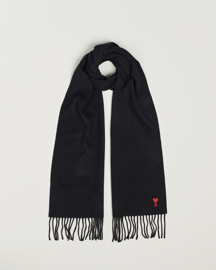 Herr | AMI Heart Logo Scarf Black | AMI | Heart Logo Scarf Black