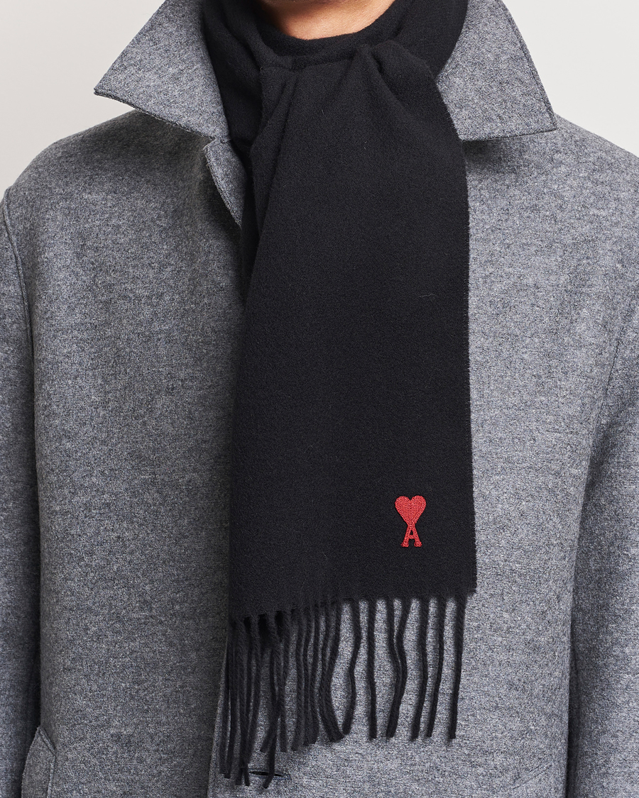 Herr | AMI Heart Logo Scarf Black | AMI | Heart Logo Scarf Black
