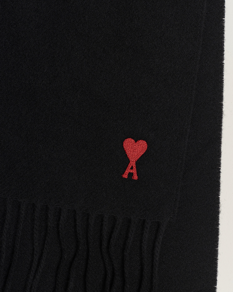 Herr | AMI Heart Logo Scarf Black | AMI | Heart Logo Scarf Black