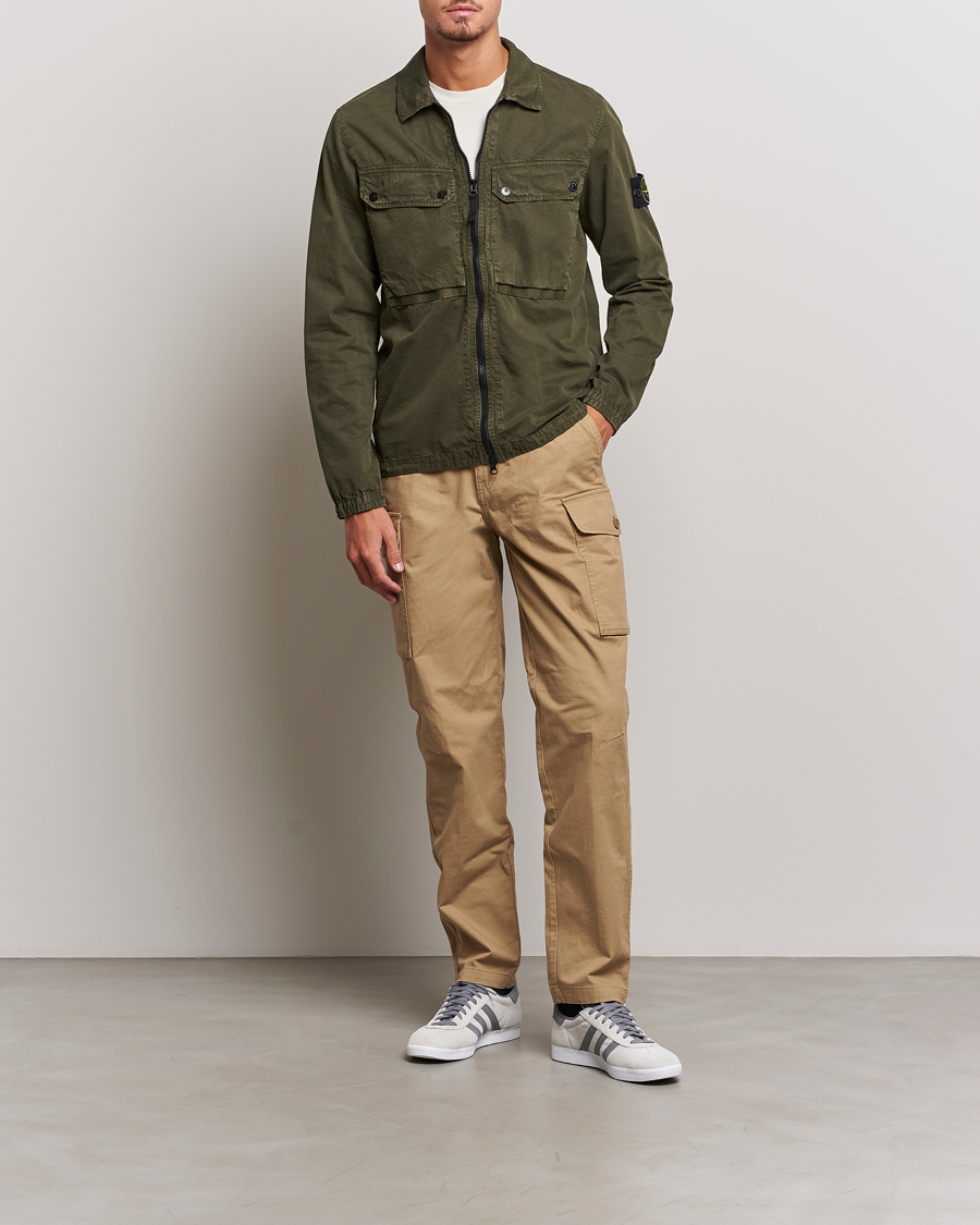 Herr | Skjortor | Stone Island | Garment Dyed Cotton Overshirt Olive