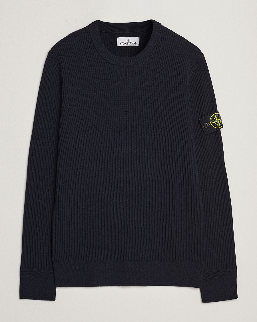 Herr | Tröjor | Stone Island | Rib Knitted Wool Sweater Navy Blue