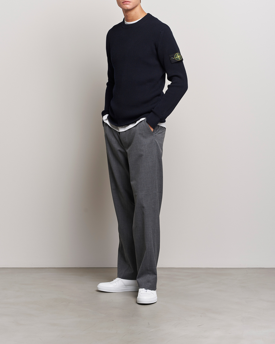 Herr | Tröjor | Stone Island | Rib Knitted Wool Sweater Navy Blue