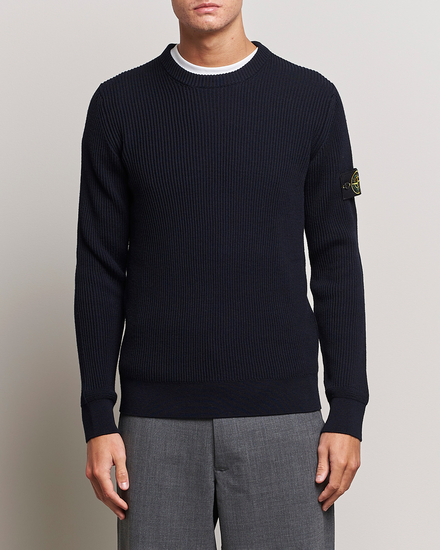 Herr | Tröjor | Stone Island | Rib Knitted Wool Sweater Navy Blue